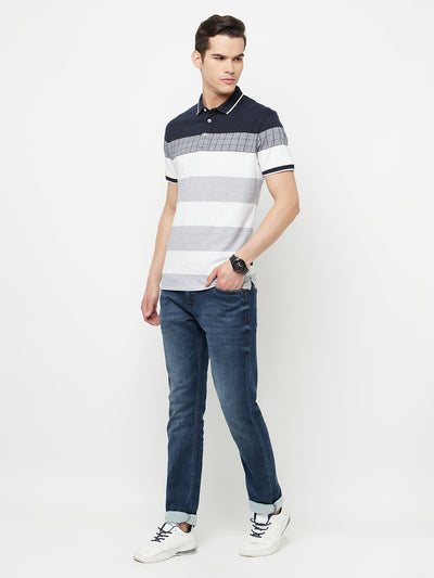 Navy Blue Colourblocked Polo T-Shirt - Men T-Shirts