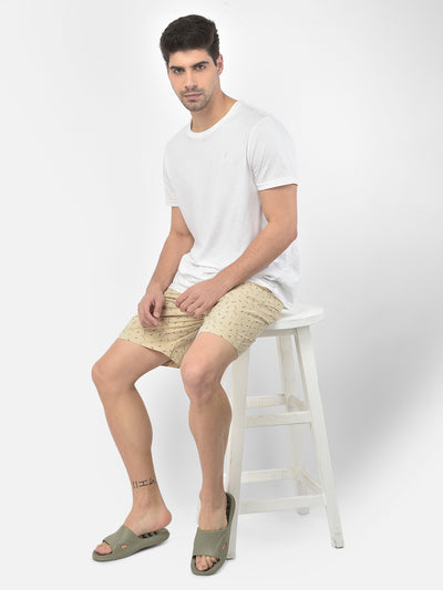 Beige Floral Print Lounge Shorts - Men Lounge Shorts