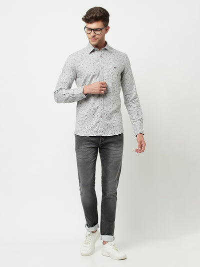 Grey Floral Printed Shirt-Men Shirts-Crimsoune Club