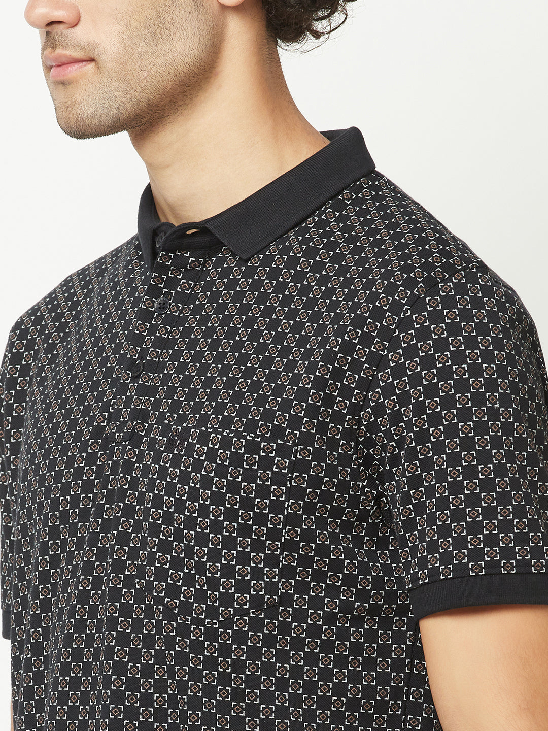  Dark Navy Geometric Polo T-Shirt