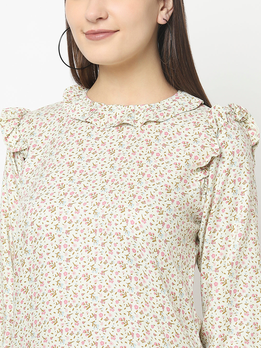 Floral Top with Ruffle Detailing