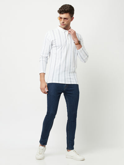 White Striped Polo T-Shirt-Men T-Shirts-Crimsoune Club