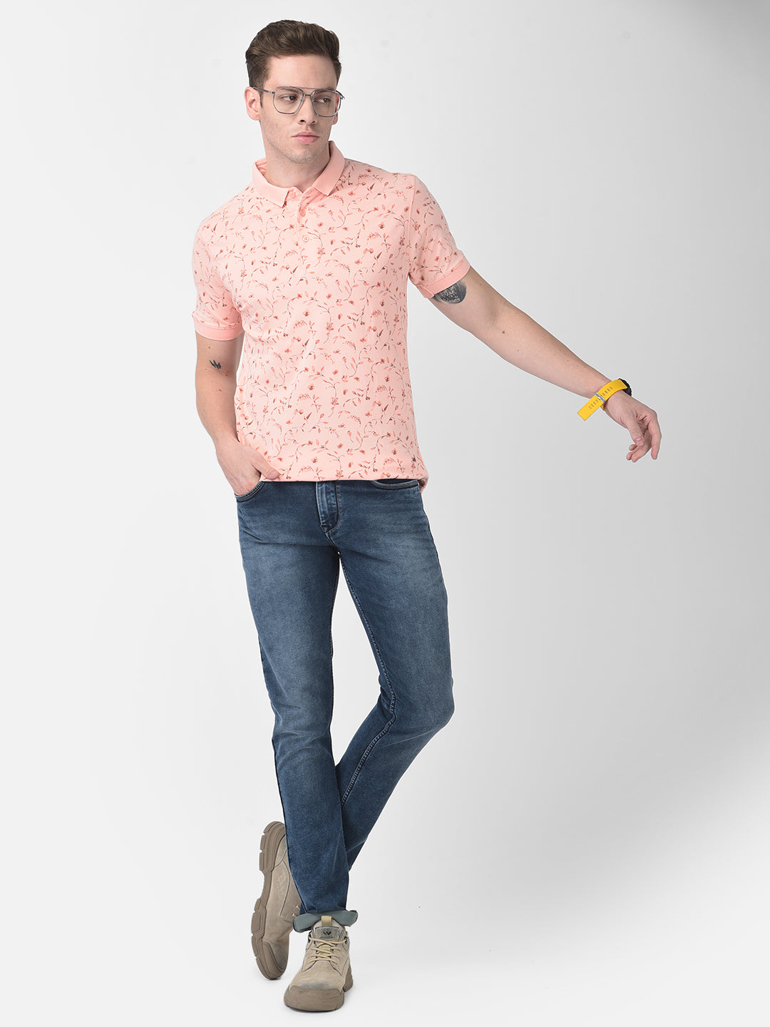 Pink Floral Polo T-Shirt-Men T-Shirts-Crimsoune Club