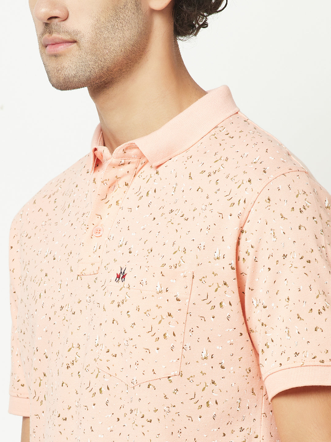 Peach Mini-Floral Polo T-Shirt