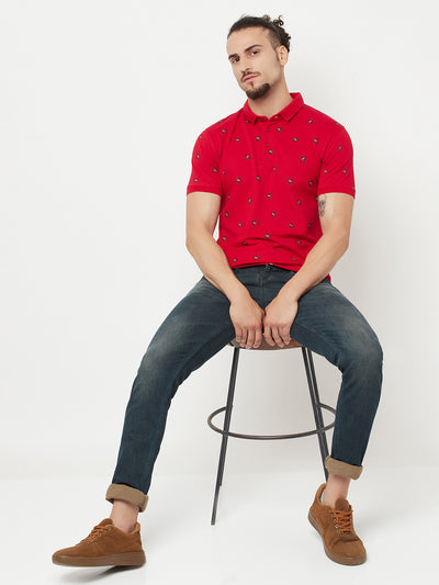 Red Printed Polo T-Shirt - Men T-Shirts