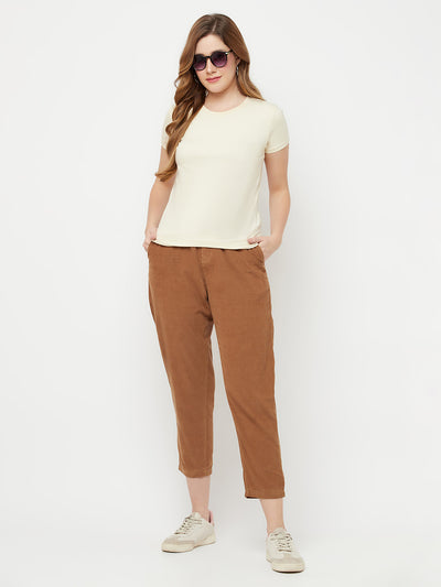 Brown Cropped Trousers - Women Trousers