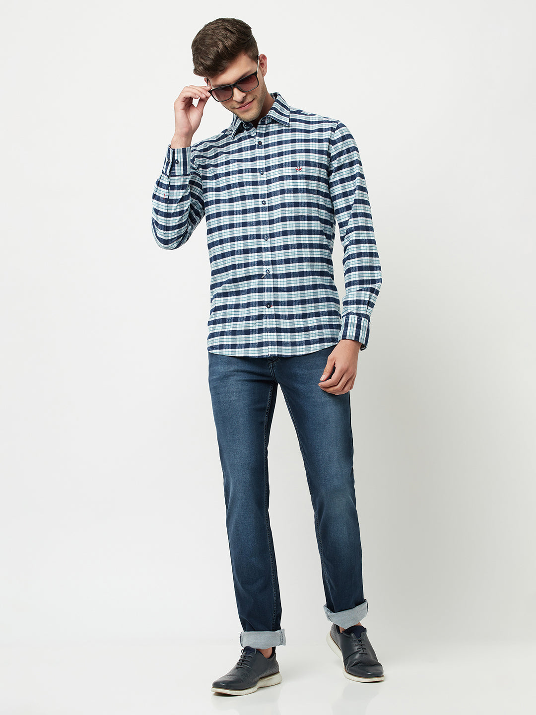 Navy Blue Tartan Checked Shirt-Men Shirts-Crimsoune Club