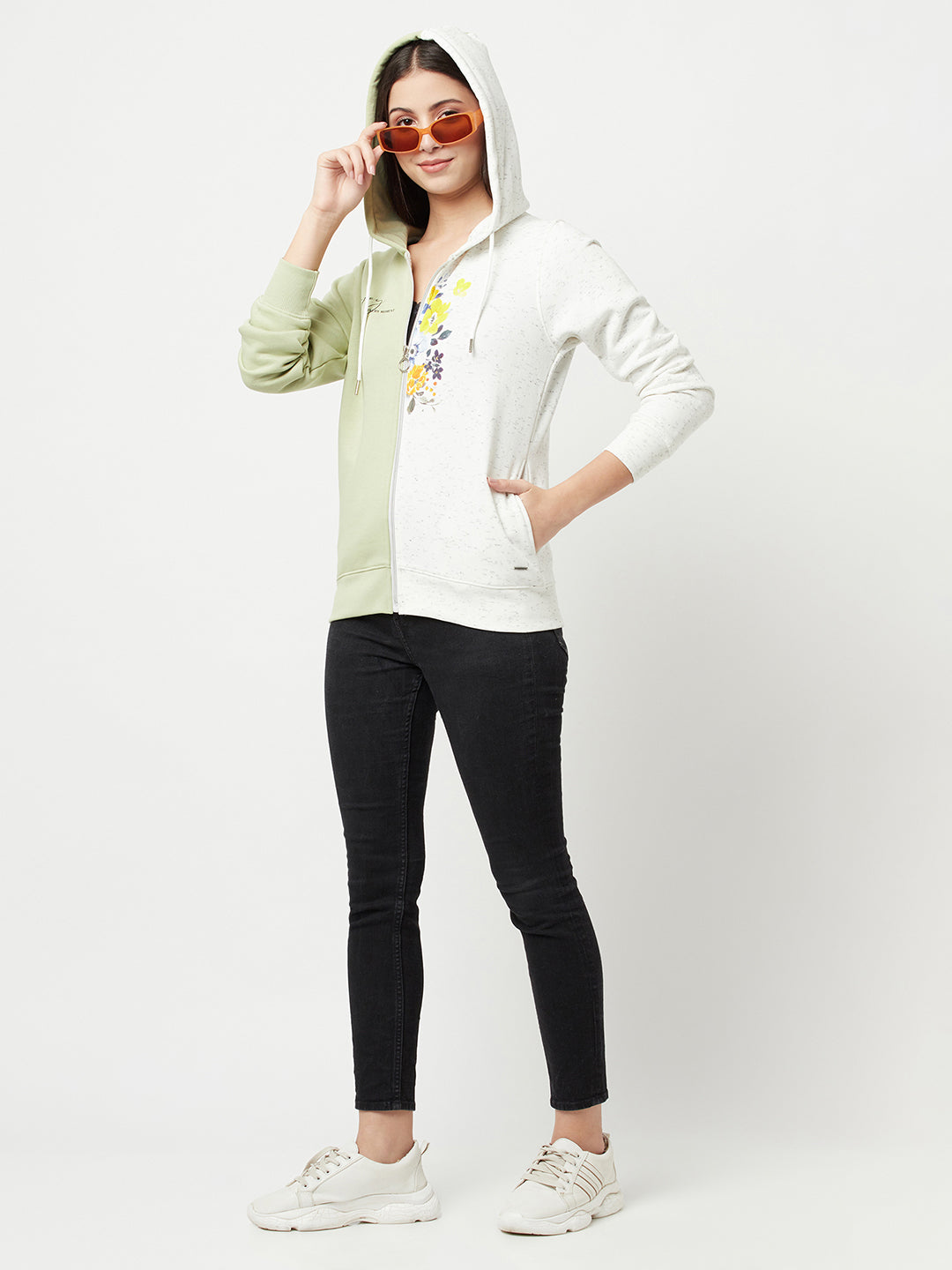 Colourblocked Zipper Sweatshirt-Women Sweatshirts-Crimsoune Club