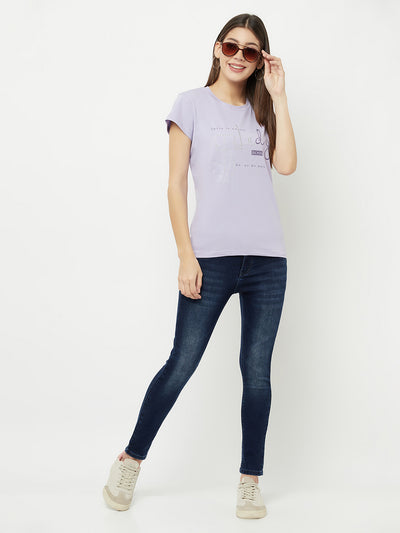 Purple Printed Round Neck T-Shirt - Women T-Shirts