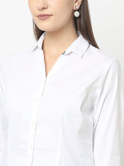 White Button-Down Shirt in Cotton Blend 