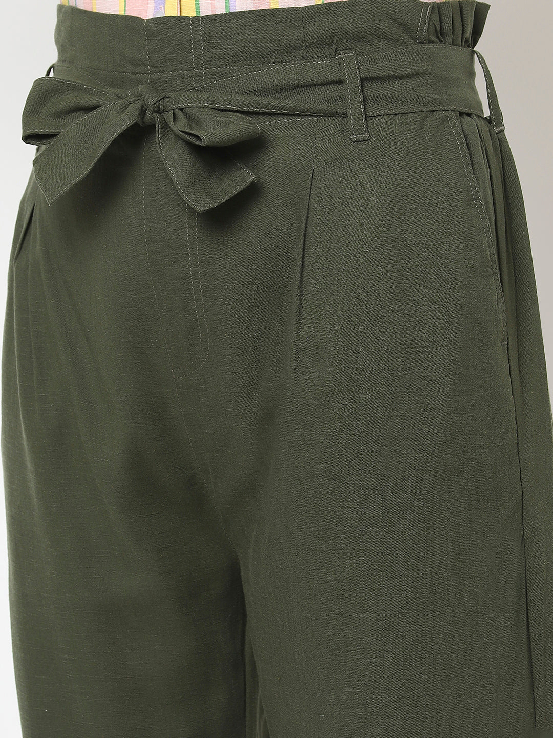 Olive Green Palazzo with Tie-up Detail 