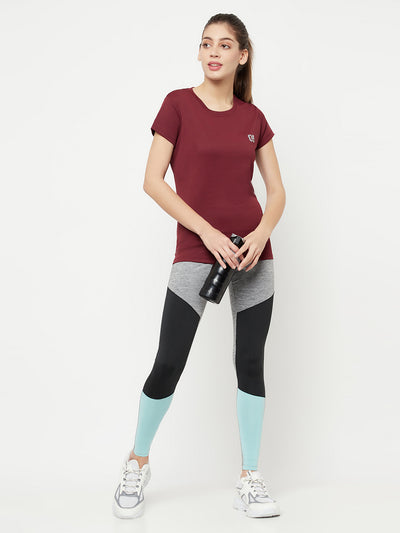 Maroon Round Neck Sports T-Shirt - Women T-Shirts