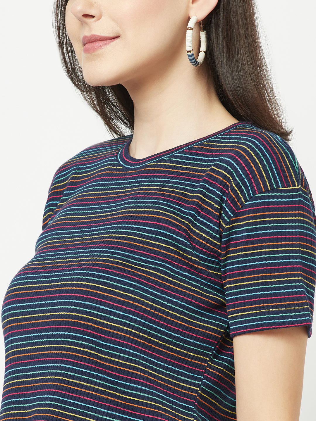 Black Striped V-Neck T-Shirt