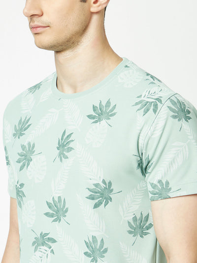  Green Floral Hawaiian T-Shirt