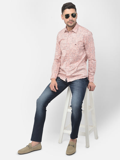 Pink Printed Spread Collar Shirt - Men Shirts