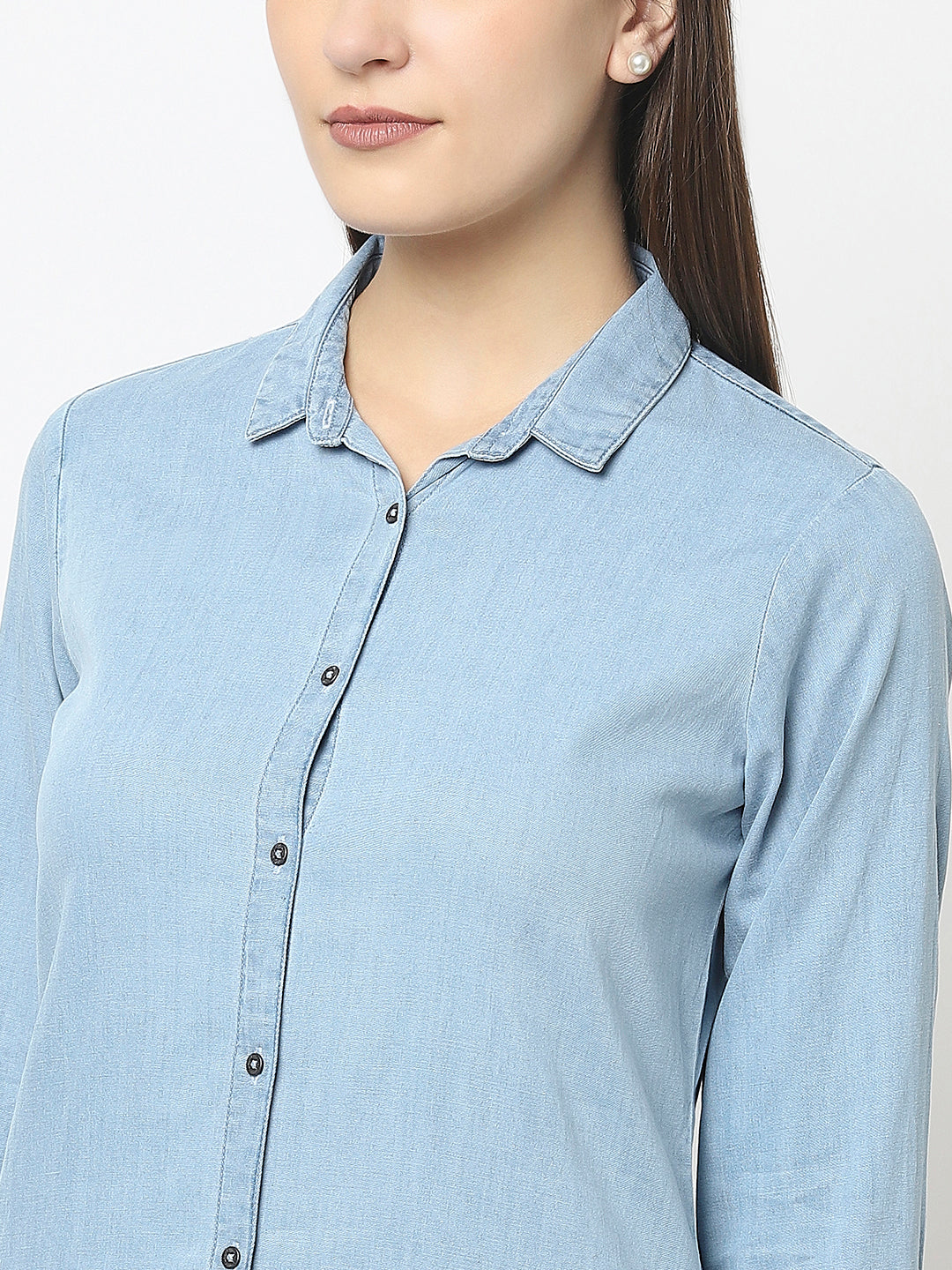 Light Blue Longline Shirt in Denim 