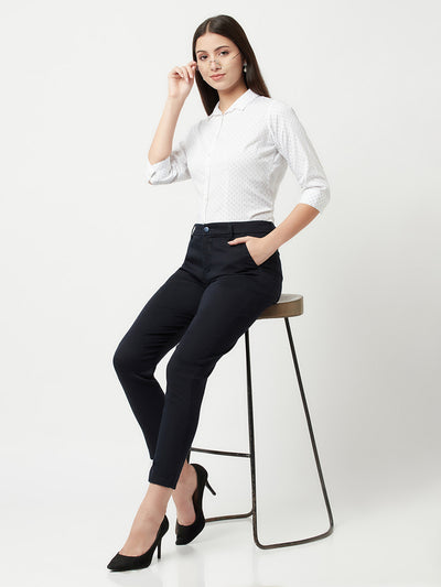 Navy Blue Trousers-Women Trousers-Crimsoune Club