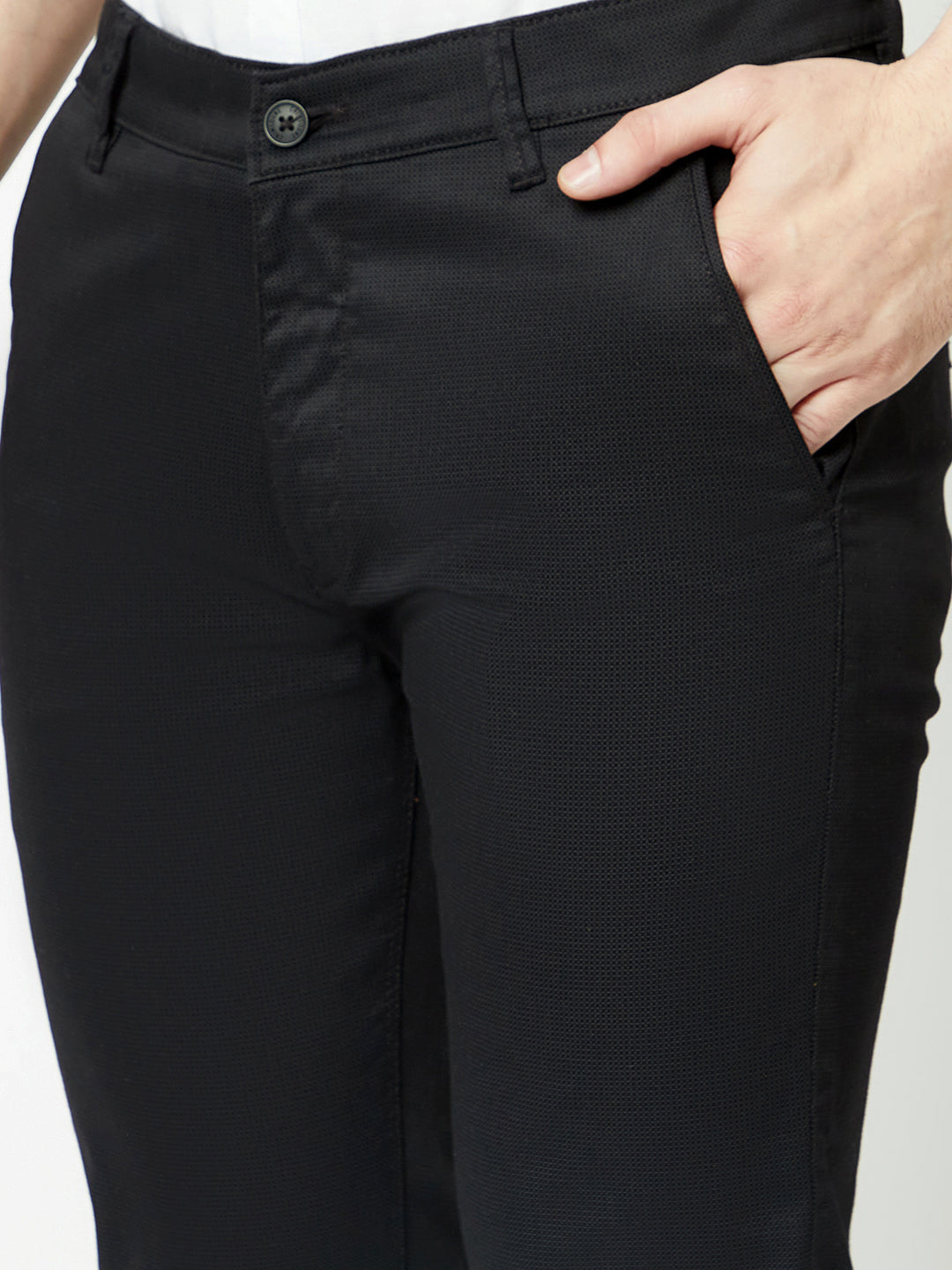  Black Textured Chino Trousers