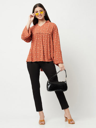 Orange Floral Empire Top-Women Tops-Crimsoune Club