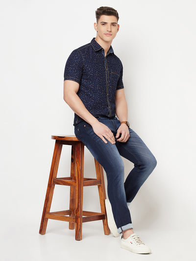 Navy Blue Floral Shirt - Men Shirts