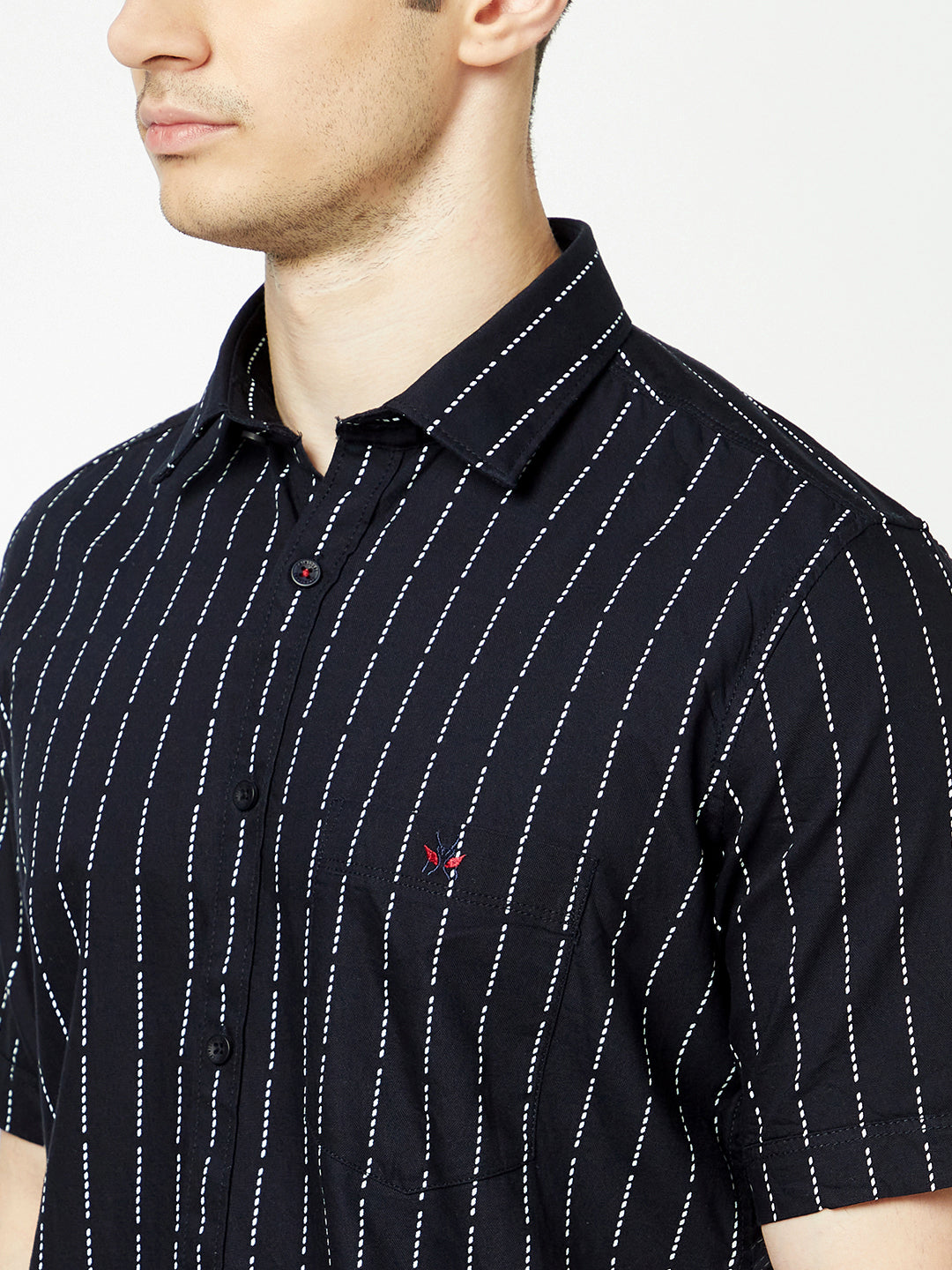  Navy Blue Dot-Stripe Shirt