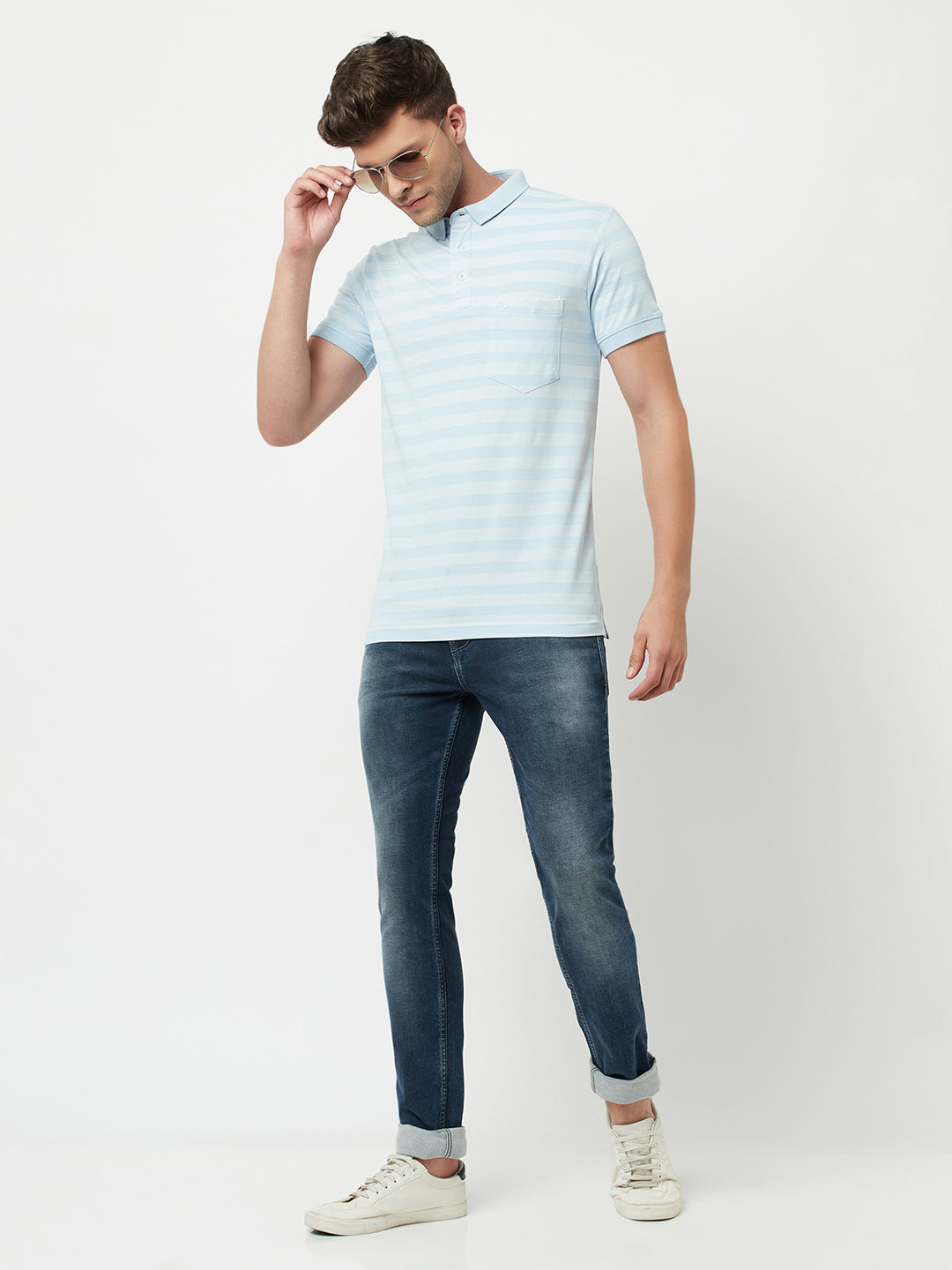 Blue Striped Polo T-Shirt-Men T-Shirts-Crimsoune Club