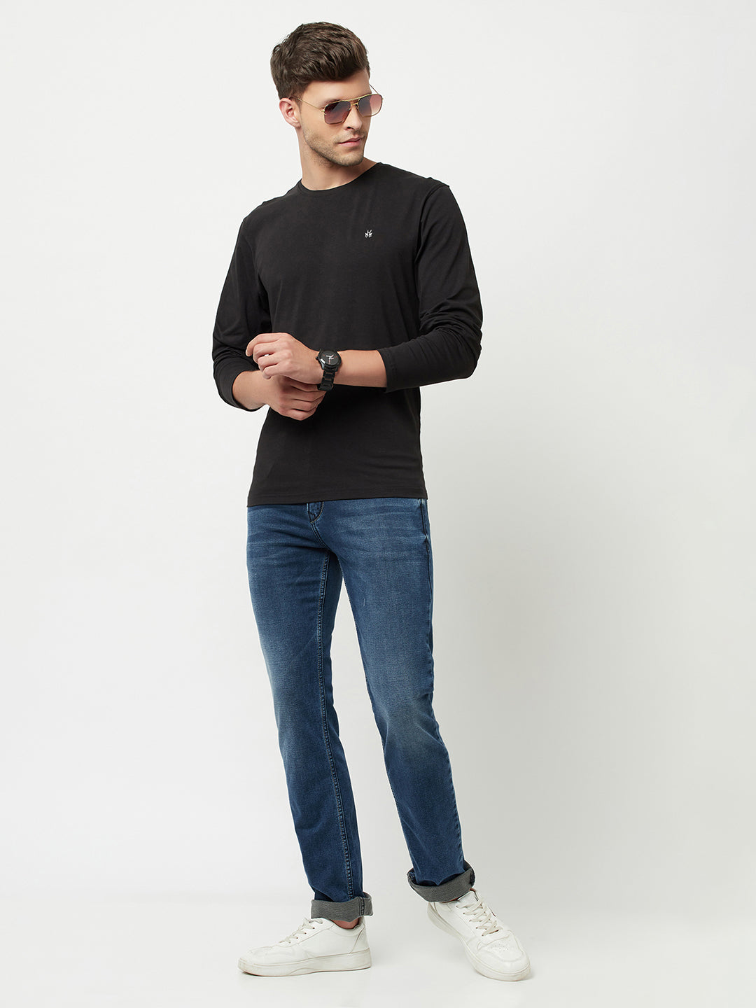 Black Solid Round Neck T-Shirt-Men T-Shirts-Crimsoune Club