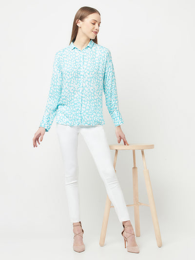 Blue Printed Casual Shirt - Women Shirts