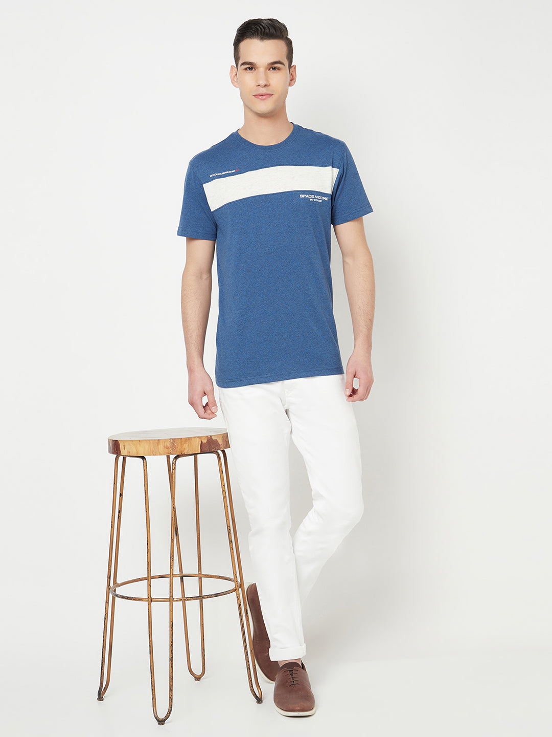 Blue Colourblocked Round Neck T-Shirt - Men T-Shirts