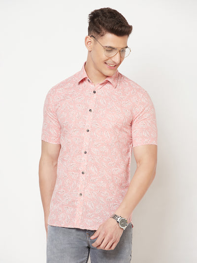 Pink Floral Linen Shirt - Men Shirts
