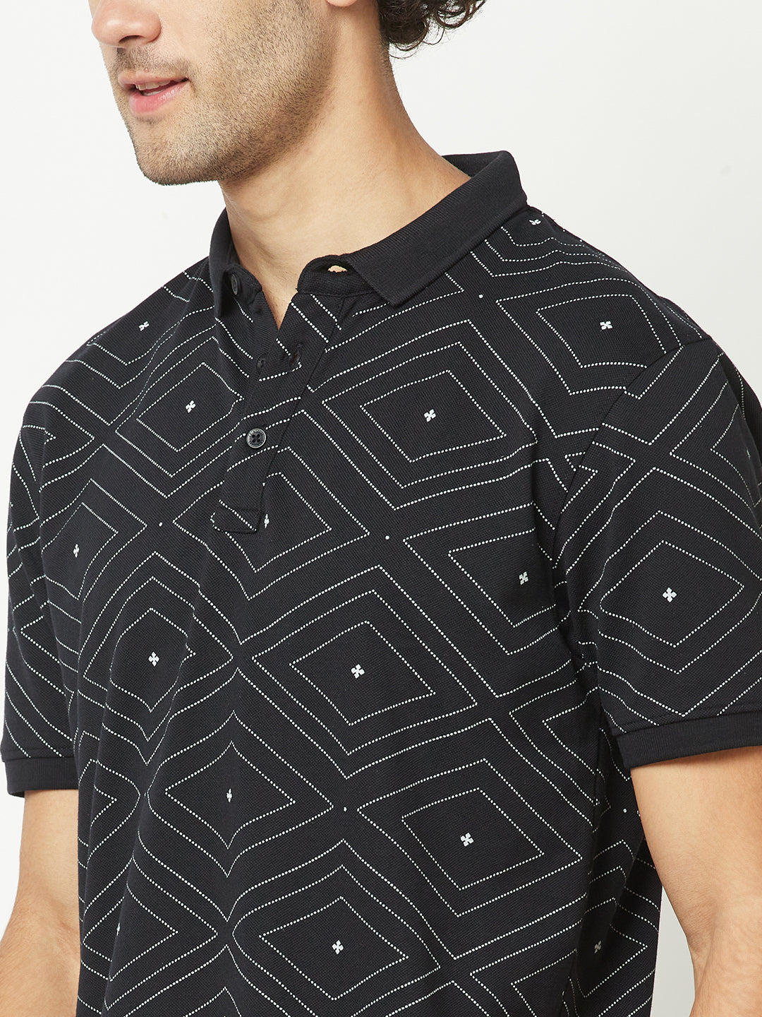  Navy Geometric Print Polo T-Shirt