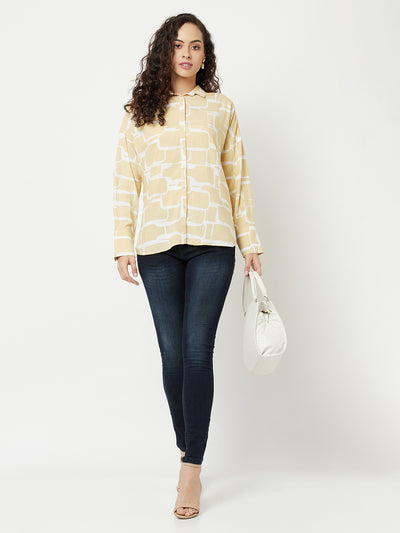 Beige Printed High-Low Shirt-Women Shirts-Crimsoune Club