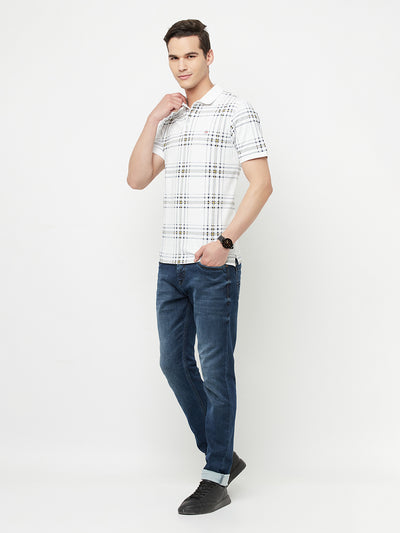 White Checked Polo T-Shirt - Men T-Shirts