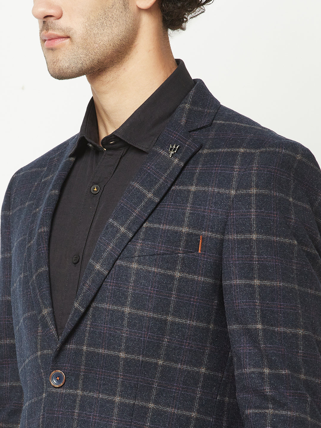 Navy Blue Checked Blazer – Crimsoune Club