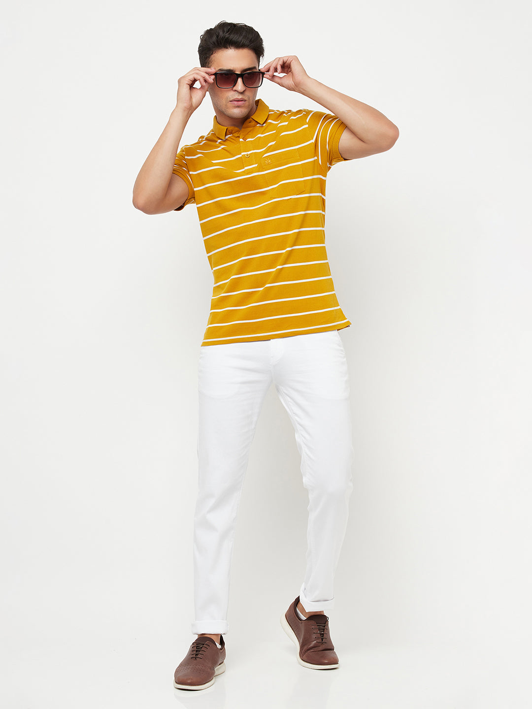 Mustard Striped Polo T-Shirt - Men T-Shirts