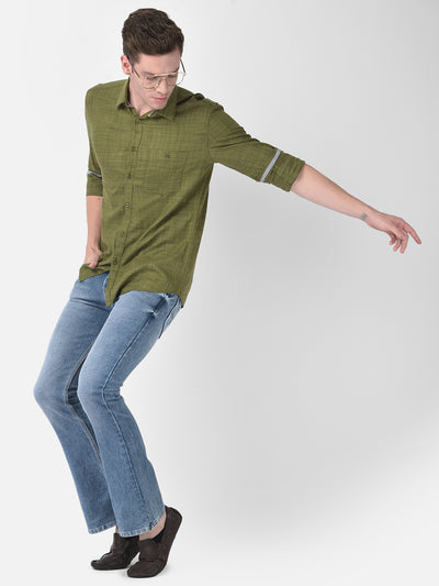 Olive Textured Shirt-Men Shirts-Crimsoune Club