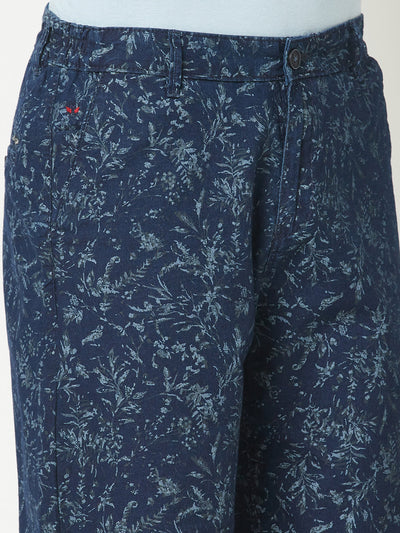  Navy Blue Flower-Print Shorts