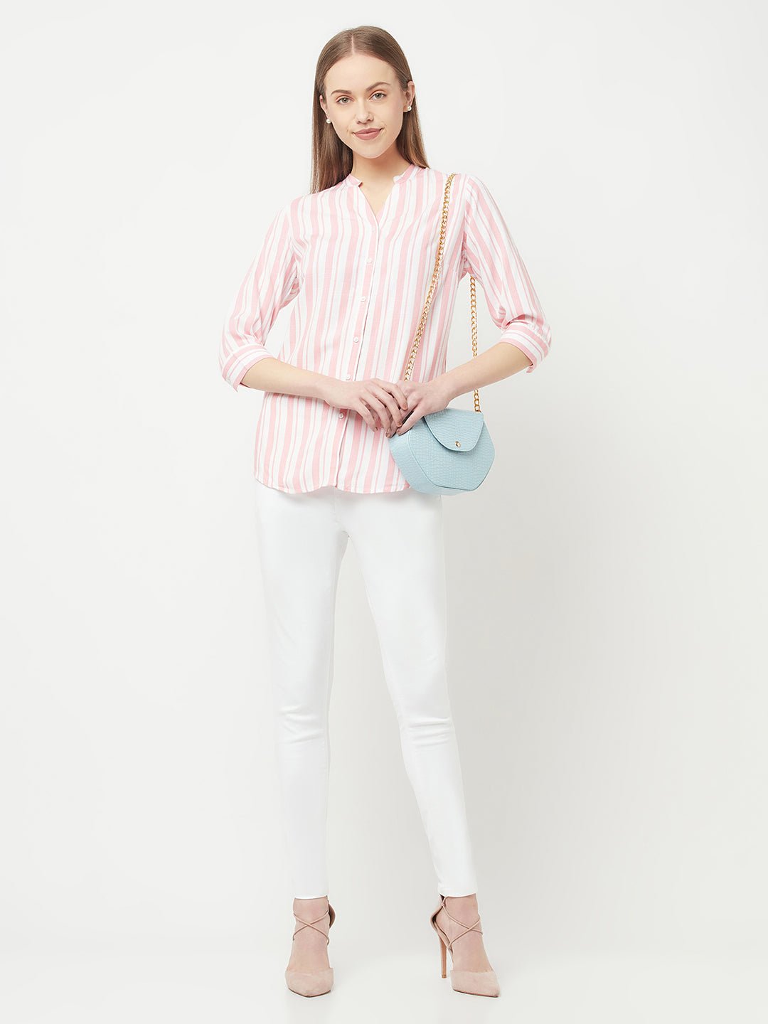 Pink Striped Casual Shirt - Women Shirts