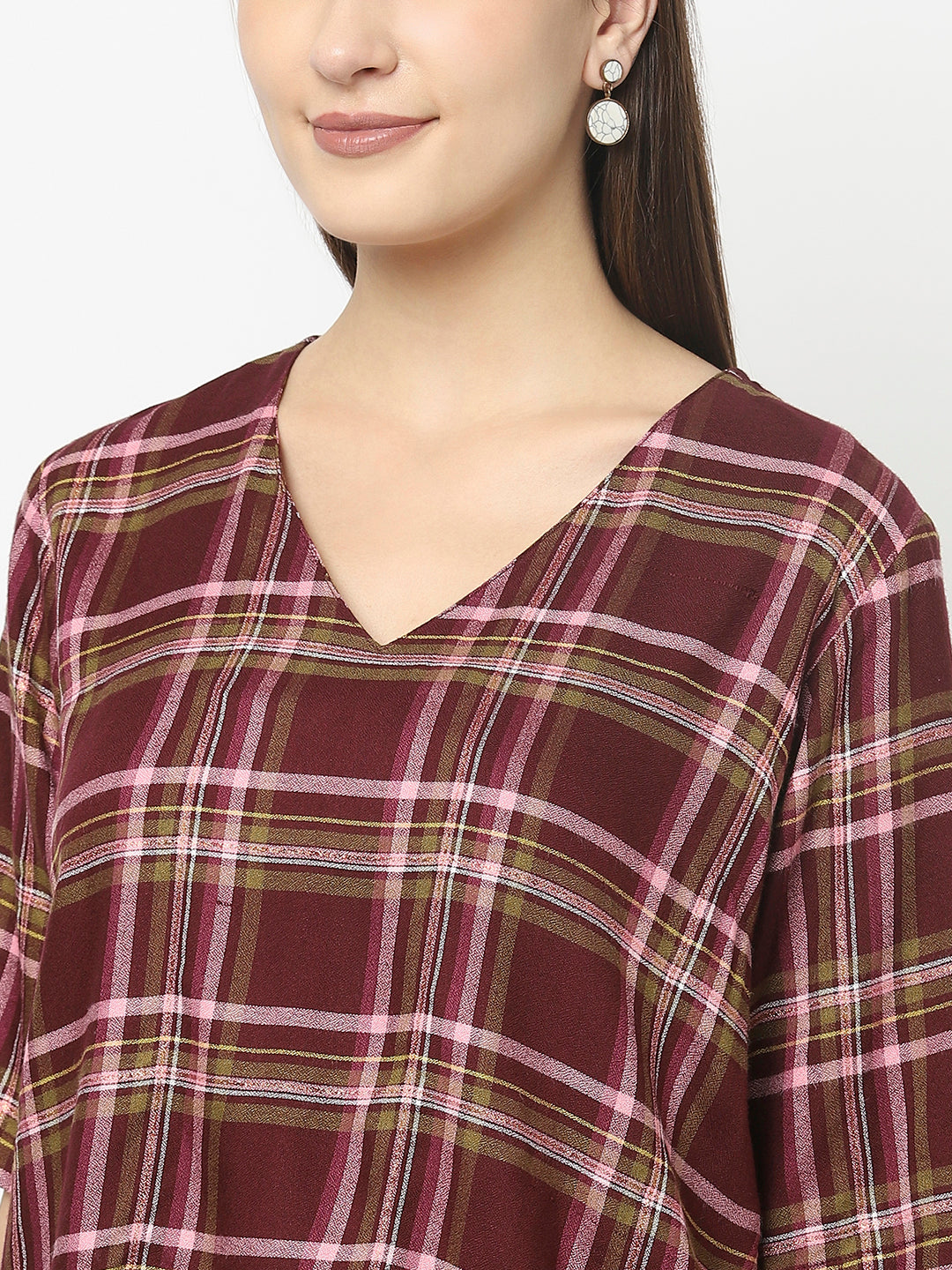 Maroon Crop Top in Tartan Checks