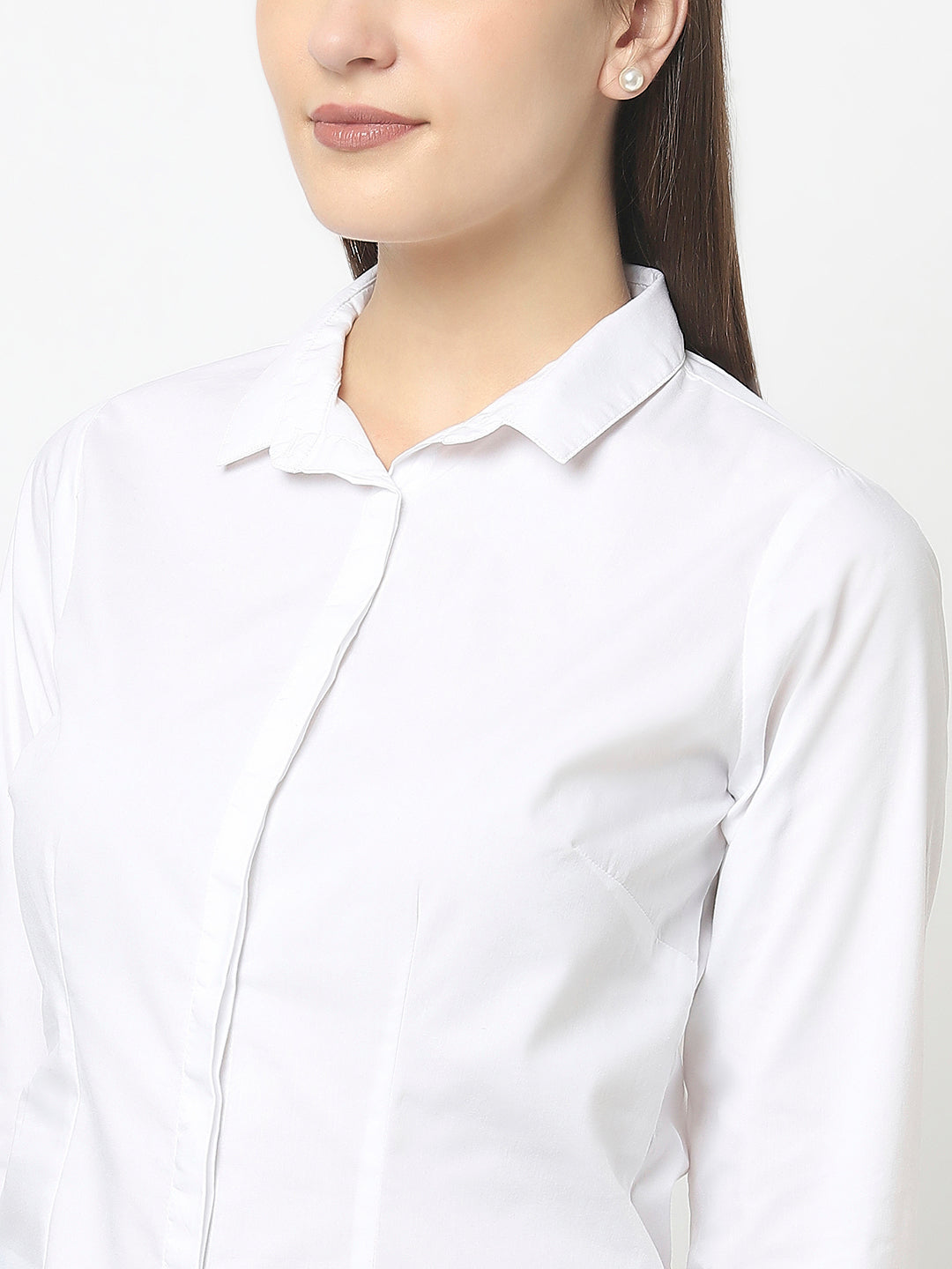 White Formal Button-Down Shirt in Cotton Blend 