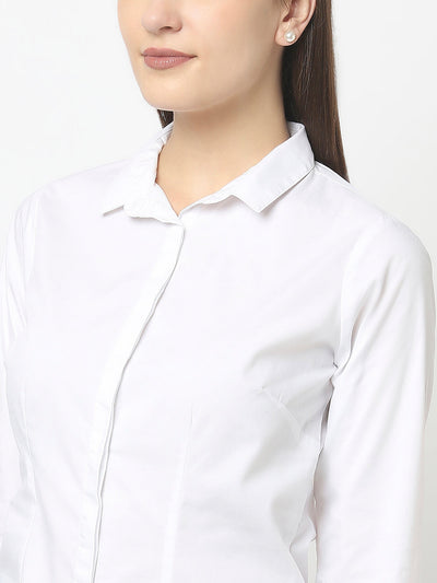 White Formal Button-Down Shirt in Cotton Blend 