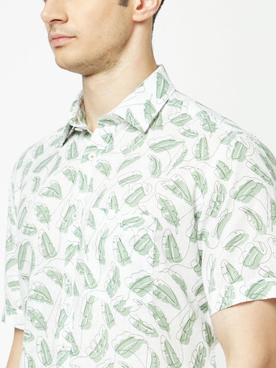  Green One-Line Floral Print Shirt 