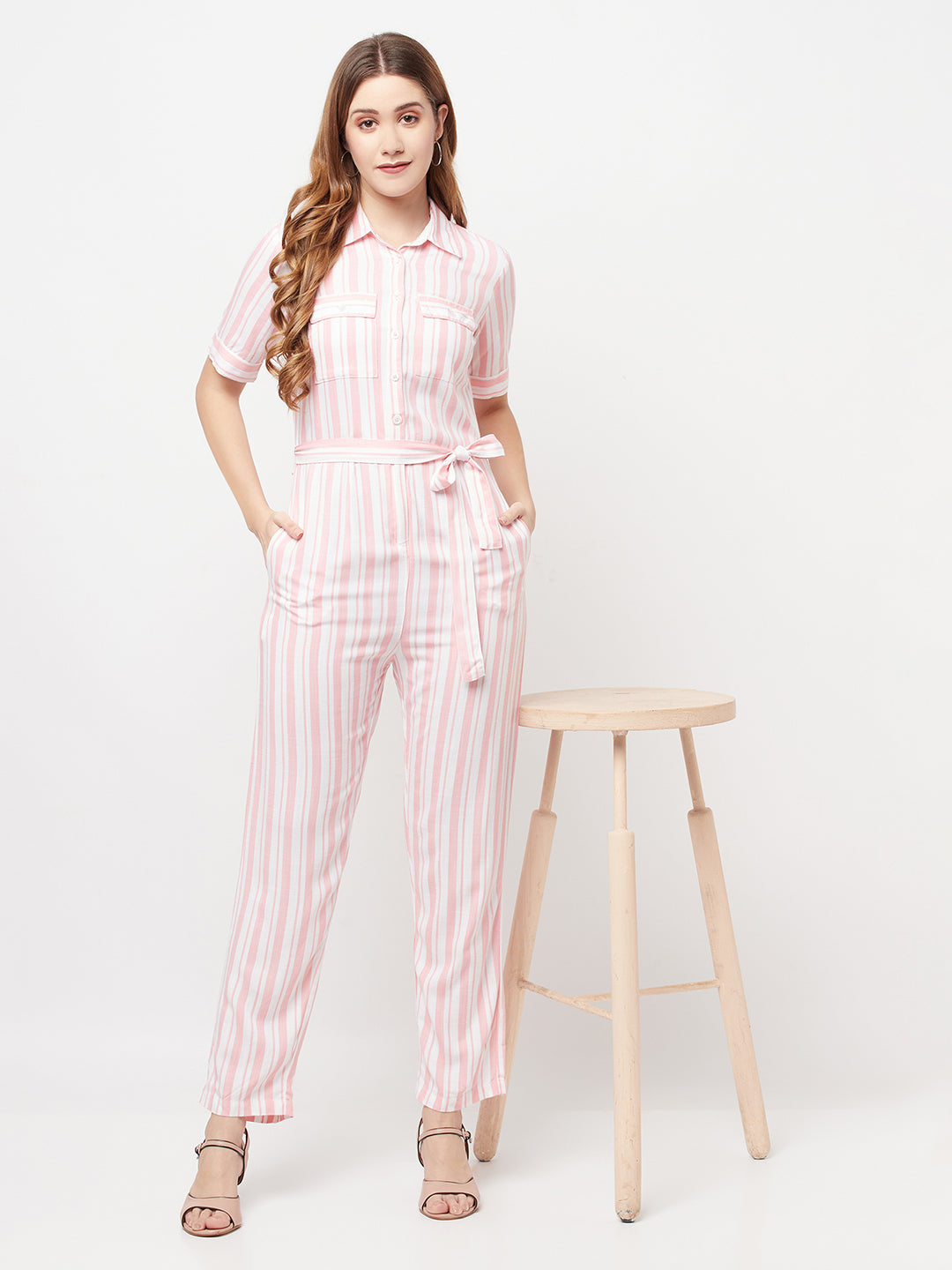 Pink Striped Jumpsuit - Women Jumpsuits