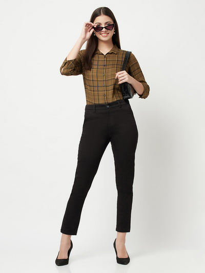 Brown Tartan Checked Shirt-Women Shirts-Crimsoune Club