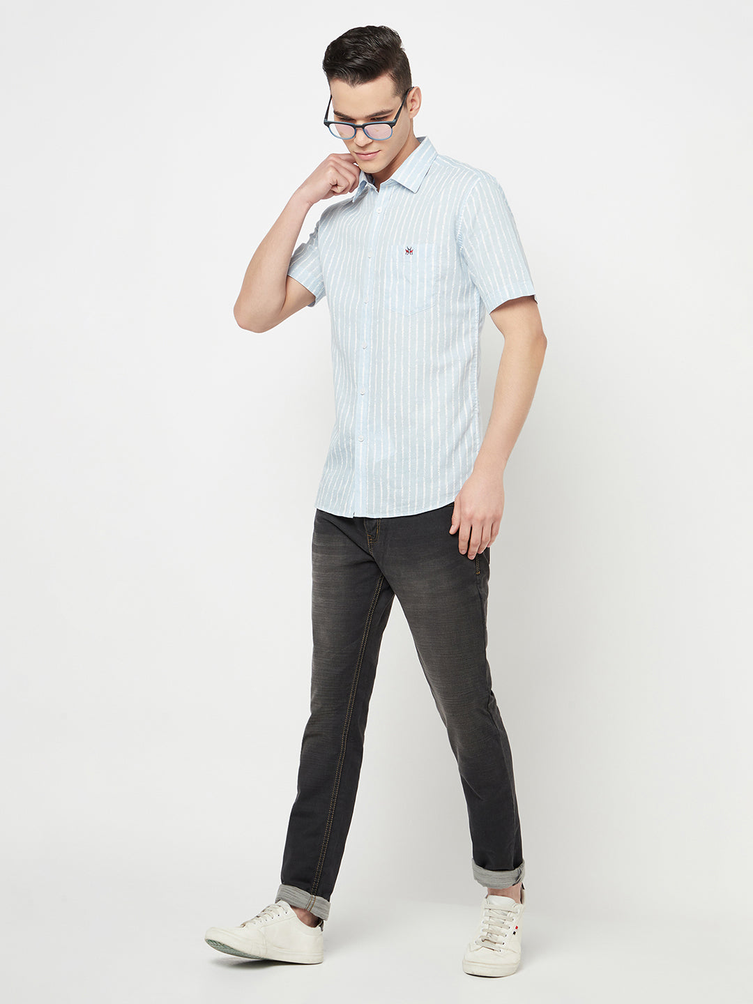 Blue Striped Linen Shirt - Men Shirts