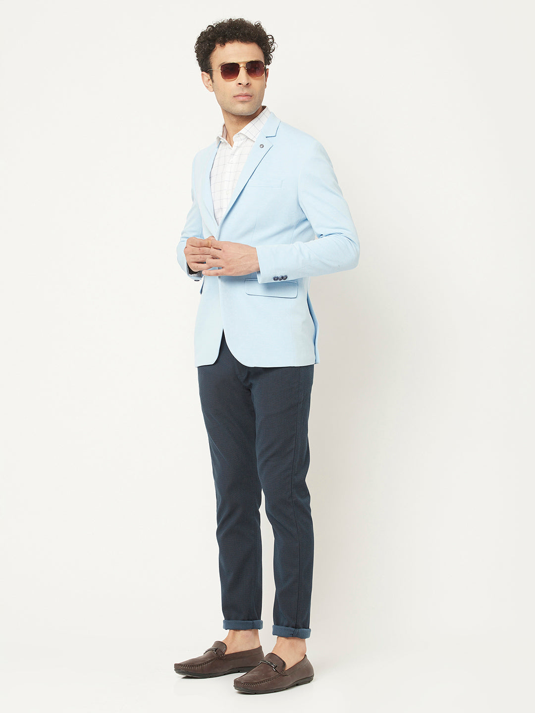  Light Blue Blazer in Textured Print 