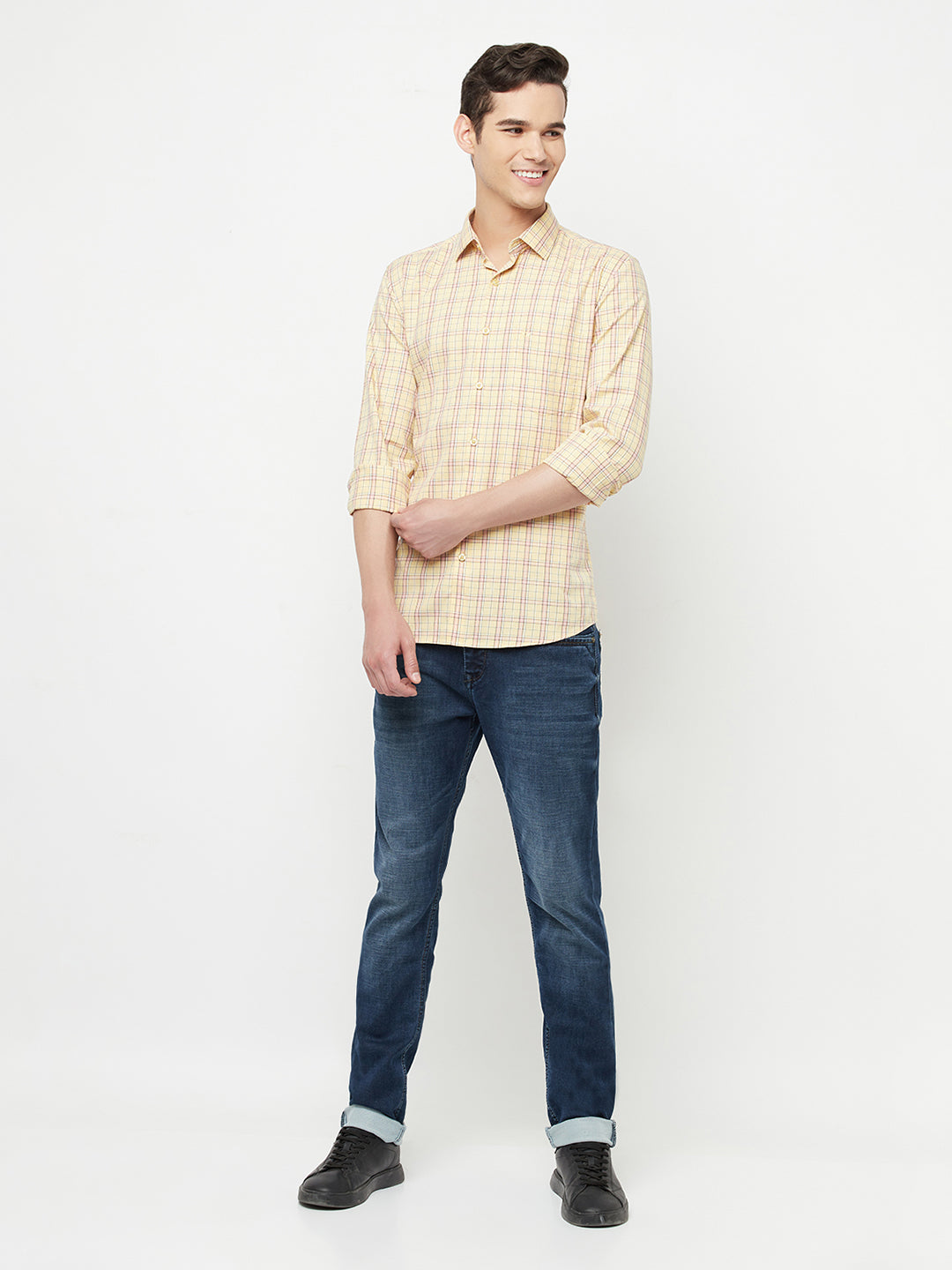 Yellow Checked Shirt - Men Shirts