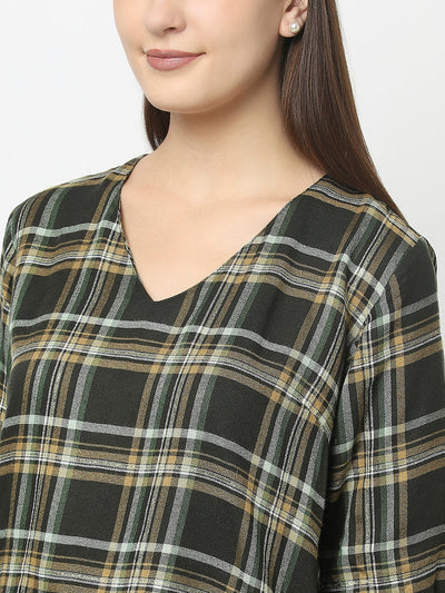 Dark Green Cropped Top in Checks