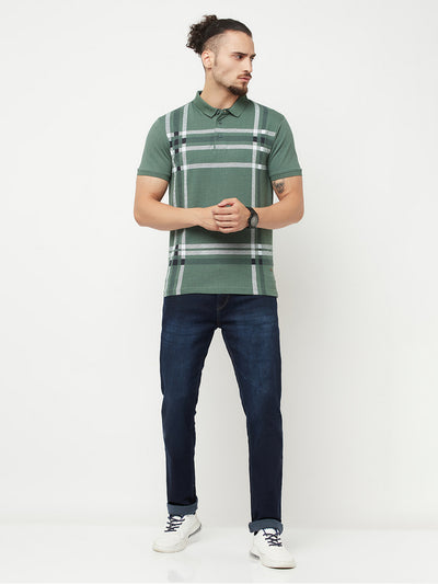 Olive Checked Polo T-Shirt - Men T-Shirts