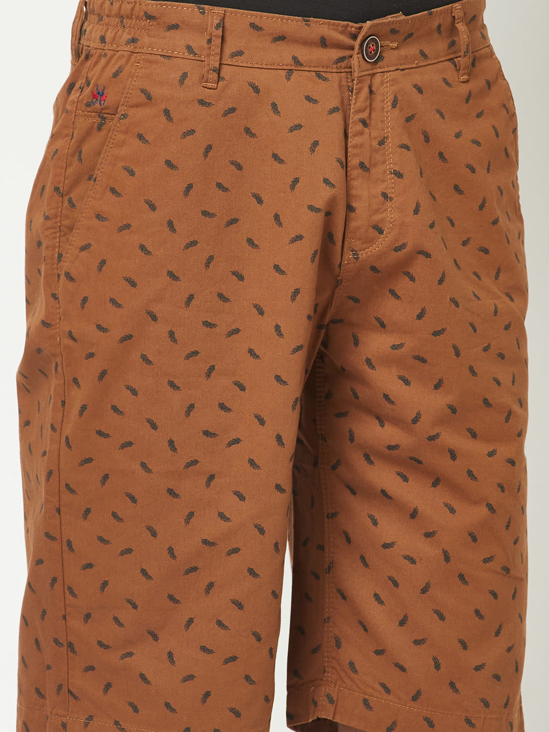  Brown Leaf-Printed Shorts 